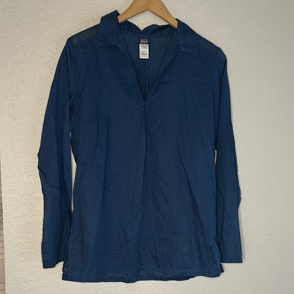 Patagonia Blue Tunic Top Long Sleeve Lightweight Organic Cotton Breezy Nautical